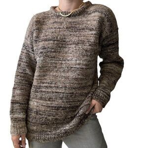 Vintage Hand Knit Brown 100% Wool Chunky Oversized Cozy Fall Sweater XL